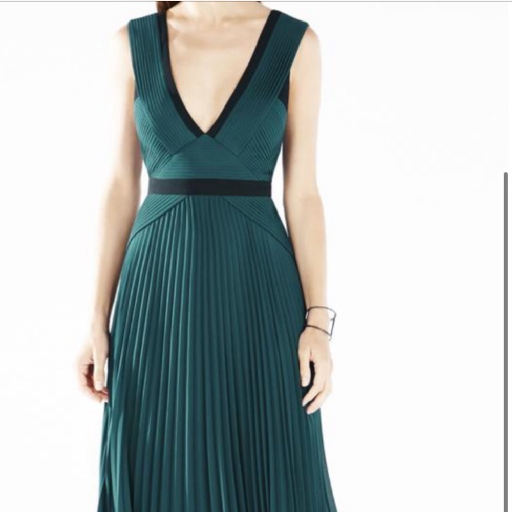 Maxazria pleated maxi formal dress